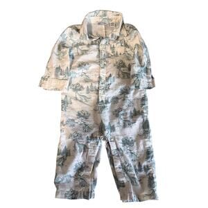 Janie and Jack Dinosaur Toile Flannel Romper 6m